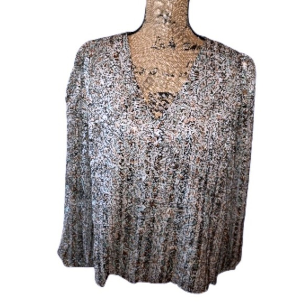 1 STATE Womens Paisley Print Long Sleeve V Neck Blouse Top‎ Size L